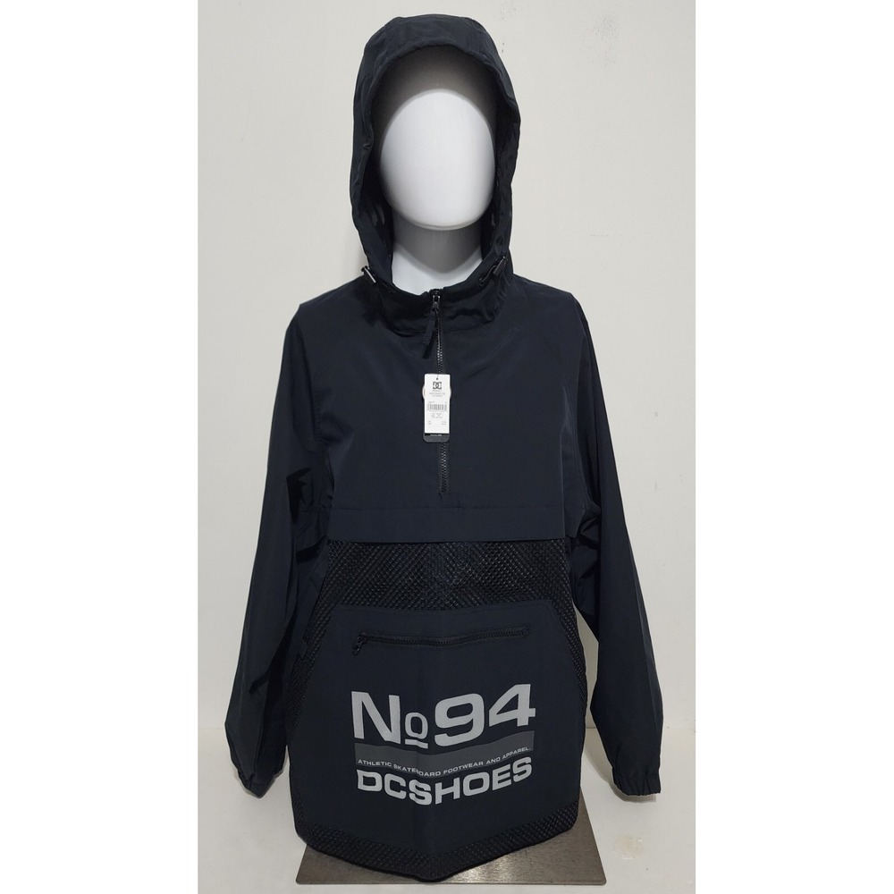 DC Skateboard Hooded N94 Windbreaker Jacket Mens L Black Pullover Anorak Poncho